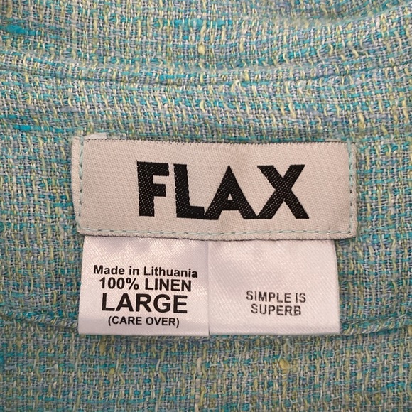 Flax linen zip-front summer jacket in turquoise, sz L - Picture 2 of 3